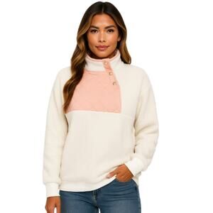 Pink Lilly Boutique Quilted Sherpa Pullover in White & Pink NWT Size Large